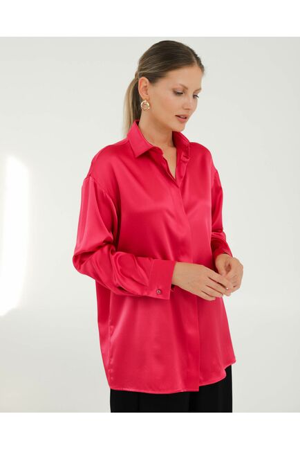 Рубашка шелковая в цвете маджента в прямом силуэте с универсальной манжетой  8940 от byME 