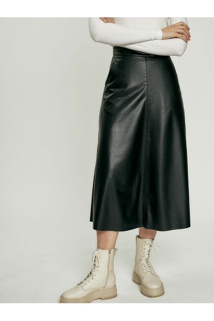 Юбка женская миди из эко кожи черная от byME 