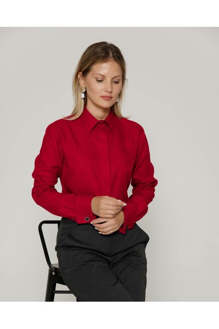 Женская рубашка под запонку из фактурной ткани бордовая- 8657 от byME 
