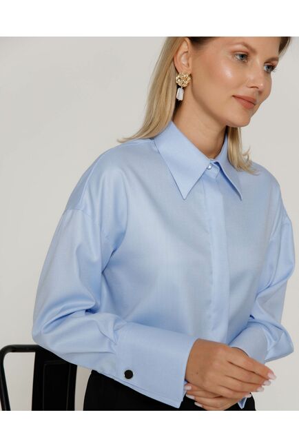 Женская рубашка с высоким манжетом голубая - 8500N от byME 