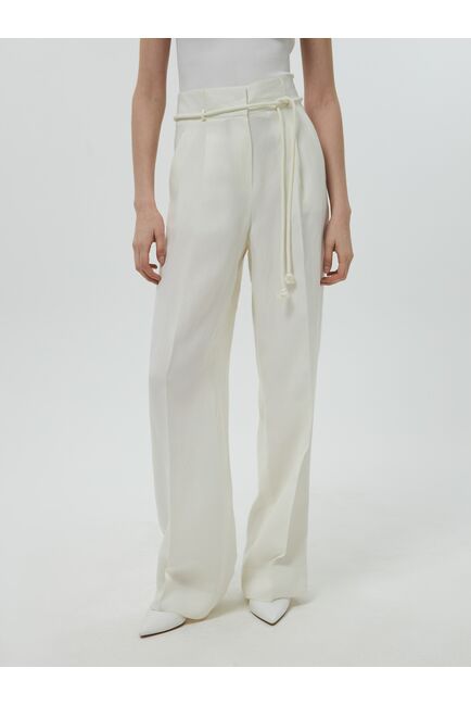 Женские удлиненные брюки со льном цвет экрю от Calista 