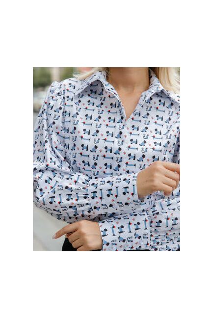 Женская рубашка под пуговицу принт собачки в тельняшках - 7844D от byME 