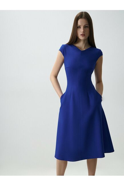 Платье-миди с карманами синее от byME 