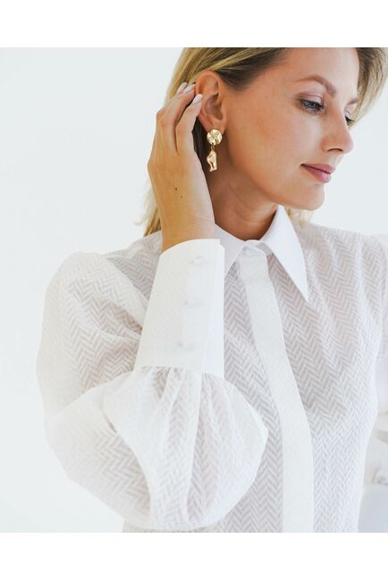 Женская рубашка  белая с пышным рукавом   - 8599 от byME 