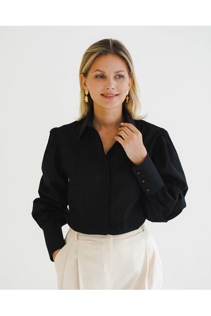 Женская рубашка с супатной застежкой черная - 8598 от byME 