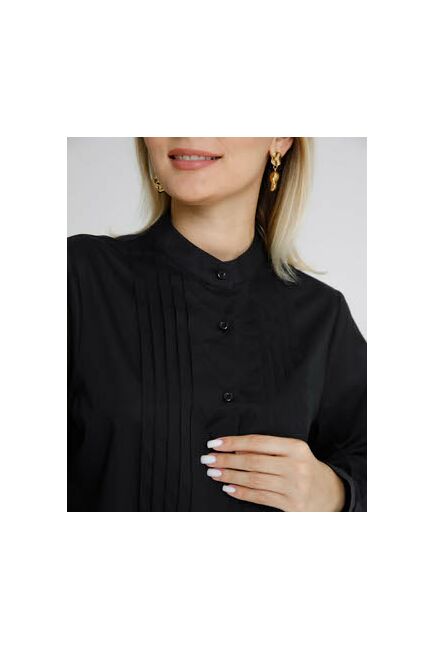 Женская рубашка черная воротник стойка с манишкой - 8565 от byME 