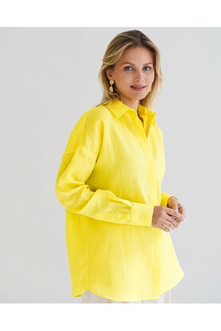 Женская рубашка изо льна оверсайз желтая - 8575 от byME 