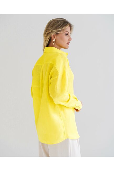 Женская рубашка изо льна оверсайз желтая - 8575 от byME 