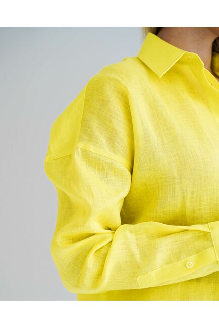 Женская рубашка изо льна оверсайз желтая - 8575 от byME 