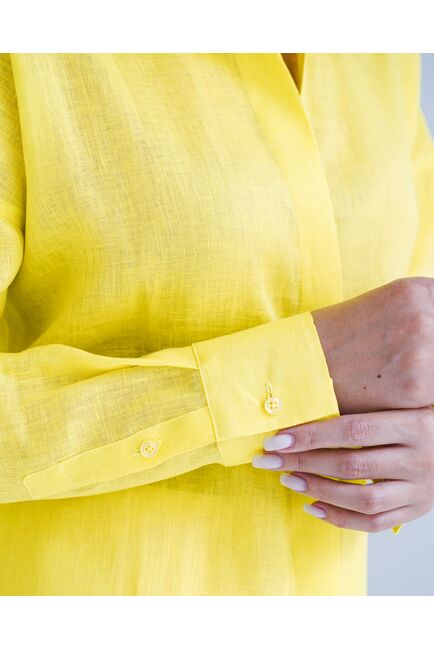 Женская рубашка изо льна оверсайз желтая - 8575 от byME 