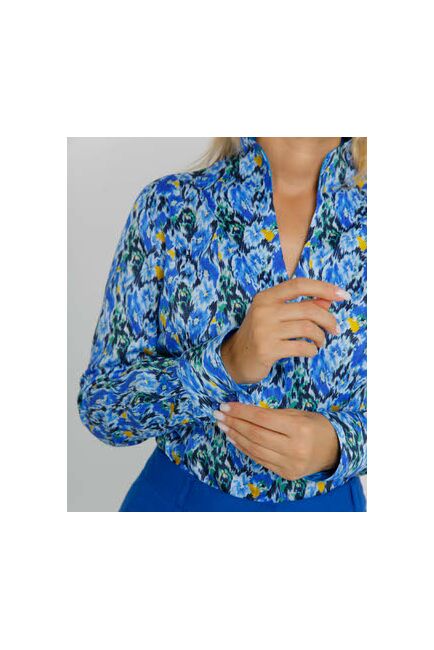 Женская рубашка под пуговицы воротник стойка разноцветная с отделкой- 8609 от byME 