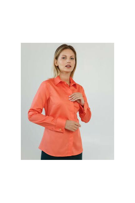 Женская рубашка полуприталенная под запонки в оранжевом цвете - 8619 от byME 