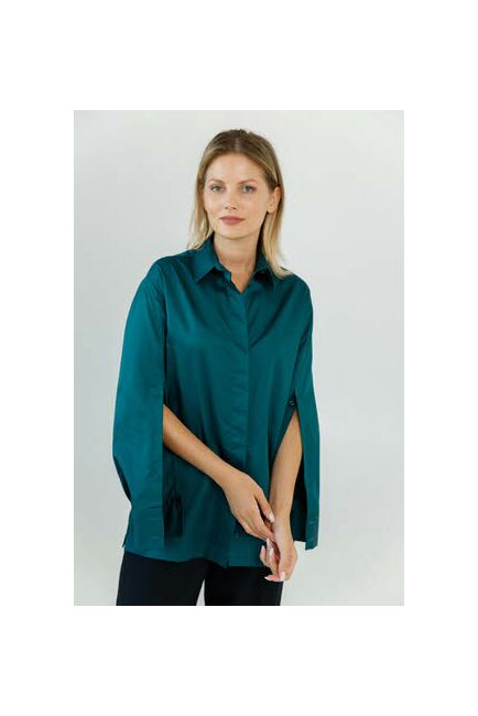 Женская рубашка  прямого кроя бутылочного цвета с пуговицами вдоль рукава 8634 от byME 