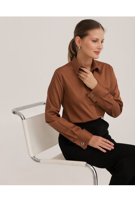 Рубашка хлопковая коричневая под запонки 8914 от byME 
