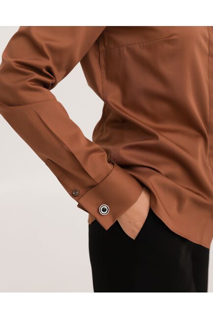 Рубашка хлопковая коричневая под запонки 8914 от byME 