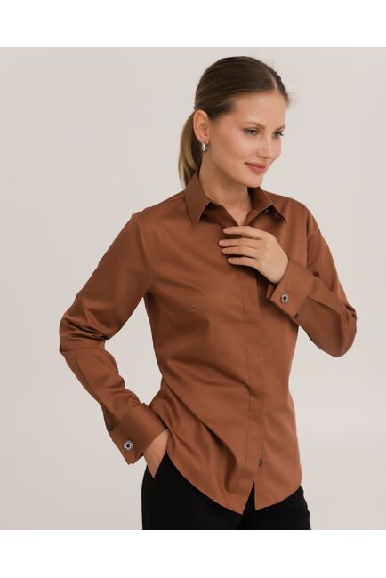 Рубашка хлопковая коричневая под запонки 8914 от byME 