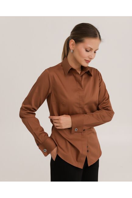 Рубашка хлопковая коричневая под запонки 8914 от byME 