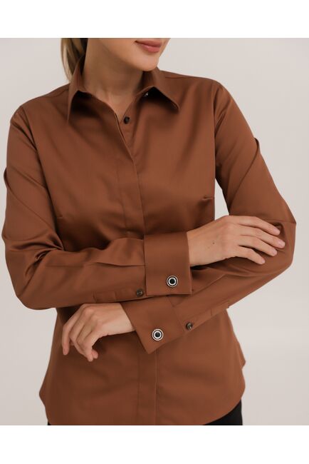 Рубашка хлопковая коричневая под запонки 8914 от byME 