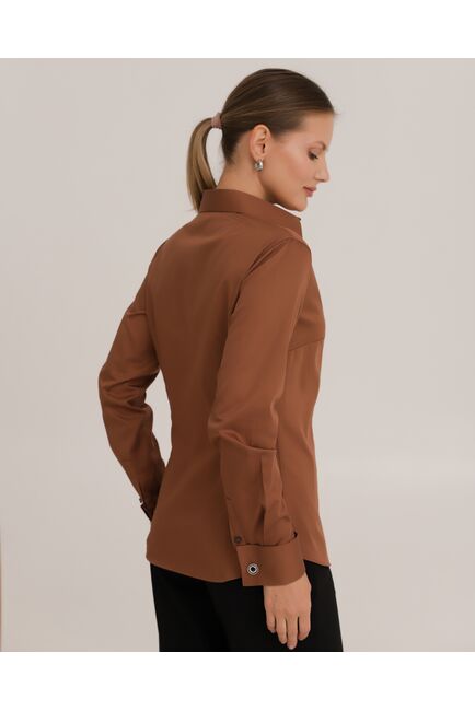 Рубашка хлопковая коричневая под запонки 8914 от byME 