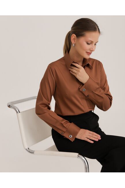 Рубашка хлопковая коричневая под запонки 8914 от byME 