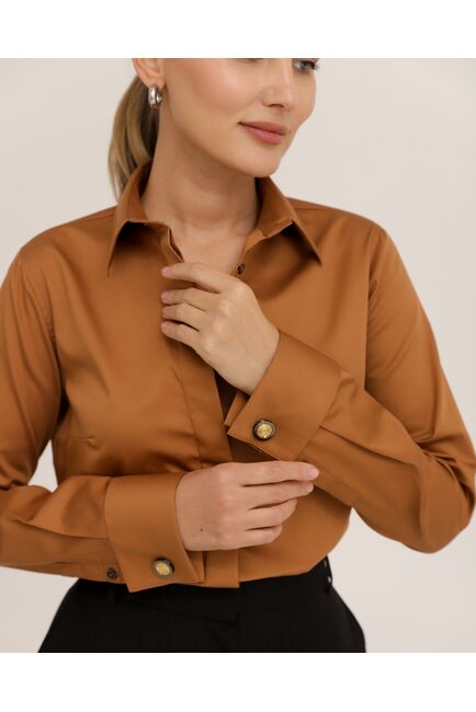 Рубашка хлопковая светло-коричневая под запонки 8915 от byME 