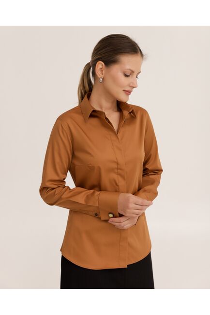 Рубашка хлопковая светло-коричневая под запонки 8915 от byME 