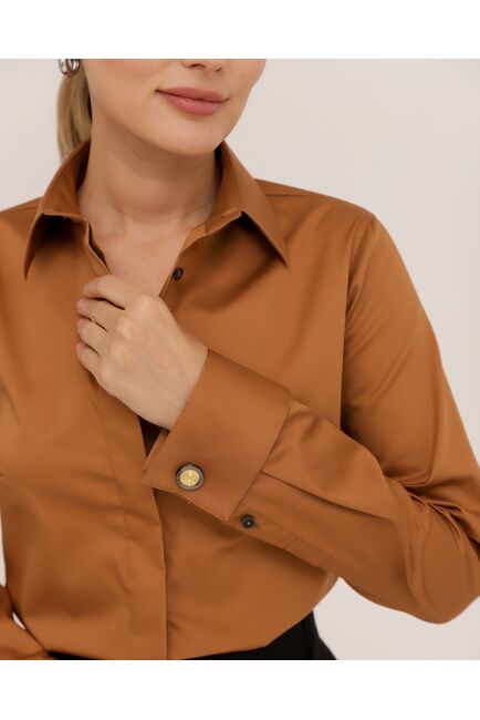 Рубашка хлопковая светло-коричневая под запонки 8915 от byME 