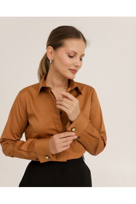 Рубашка хлопковая светло-коричневая под запонки 8915 от byME 