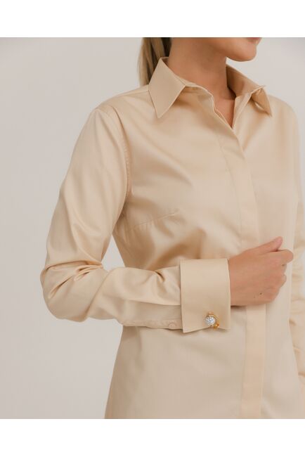 Рубашка хлопковая в бежевом цвете под запонки  8916 от byME 