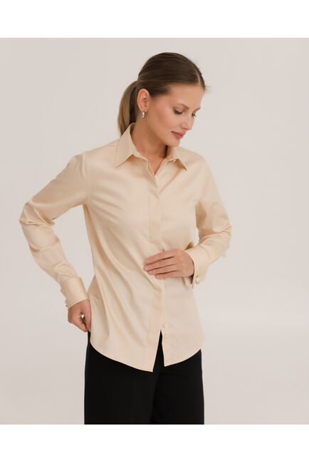 Рубашка хлопковая в бежевом цвете под запонки  8916 от byME 
