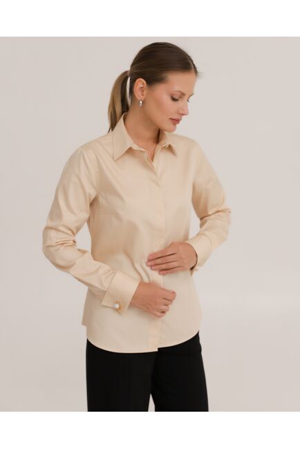 Рубашка хлопковая в бежевом цвете под запонки  8916 от byME 