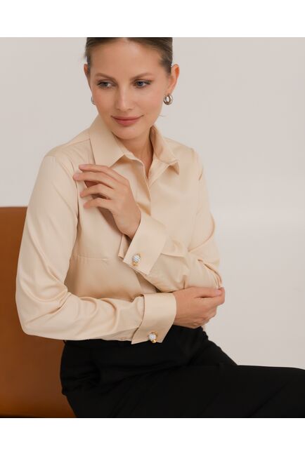 Рубашка хлопковая в бежевом цвете под запонки  8916 от byME 