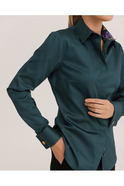 Рубашка хлопковая под запонки зеленая с отделкой ирисы 8919 от byME 