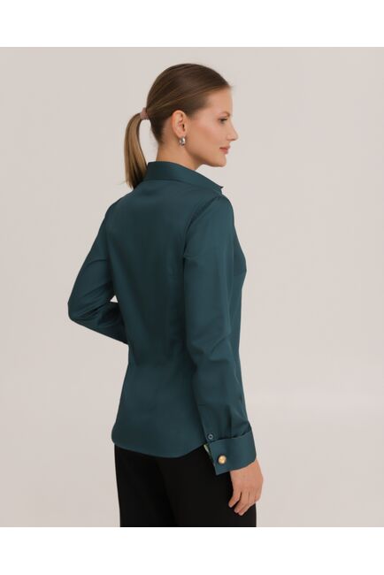 Рубашка хлопковая под запонки зеленая с отделкой ирисы 8919 от byME 
