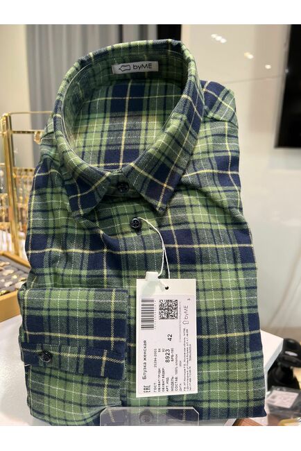 Рубашка хлопковая зеленая клетка 8923 от byME 