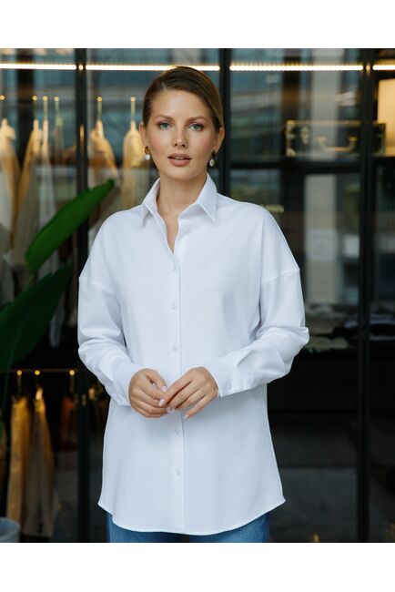 Женская рубашка в прямом силуэте из фактурной ткани - 8698 от byME 