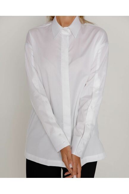 Женская рубашка из хлопка сатинового плетения с пуговицами на рукавах- 8673 от byME 