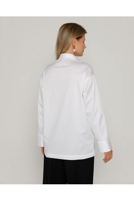 Женская рубашка из хлопка сатинового плетения с пуговицами на рукавах- 8673 от byME 