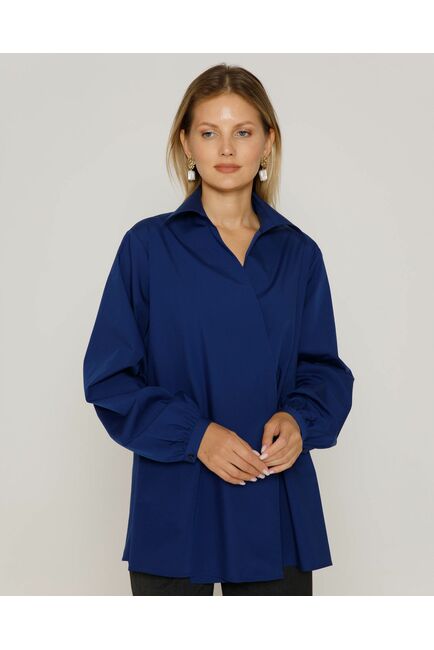 Женская рубашка на запа́х с поясом синяя - 8643 от byME 