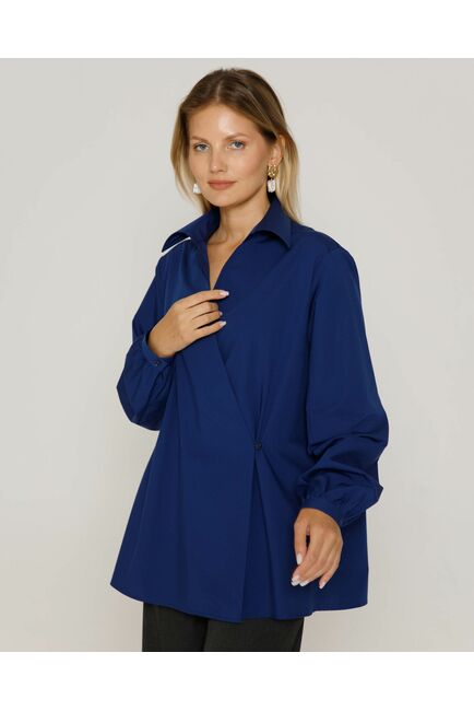 Женская рубашка на запа́х с поясом синяя - 8643 от byME 