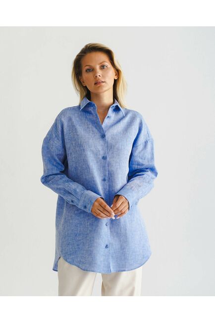 Женская рубашка голубая льняная- 8555 от byME 