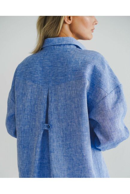 Женская рубашка голубая льняная- 8555 от byME 