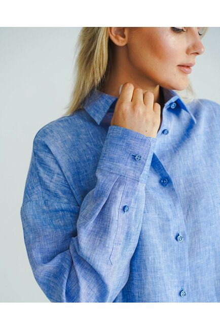 Женская рубашка голубая льняная- 8555 от byME 