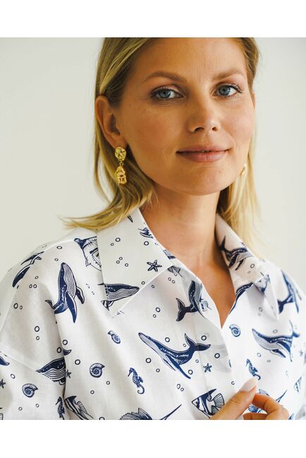 Женская рубашка с универсальным манжетом морской принт - 8548 от byME 