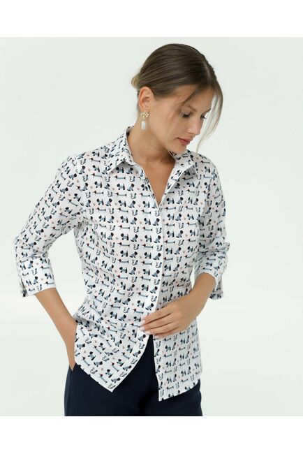 Женская рубашка из хлопка с рукавом 3/4 принт собачки в полоску от byME 