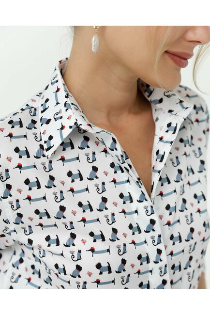 Женская рубашка из хлопка с рукавом 3/4 принт собачки в полоску от byME 