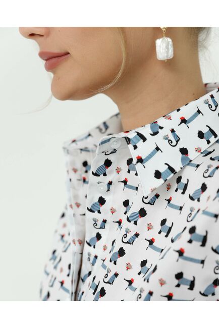 Женская рубашка из хлопка с рукавом 3/4 принт собачки в полоску от byME 