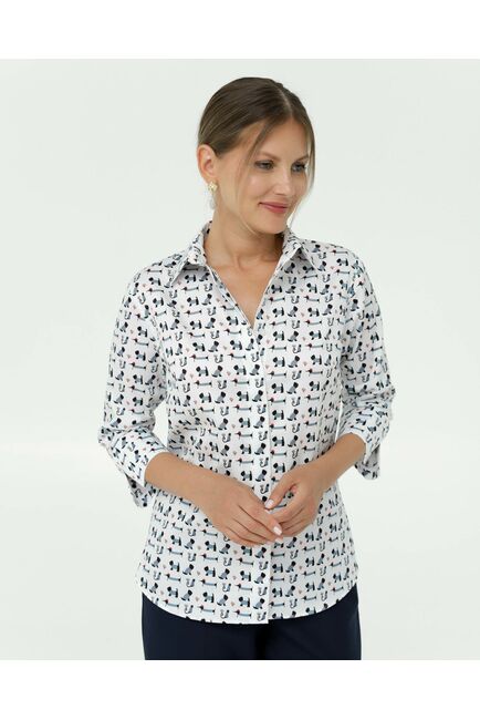 Женская рубашка из хлопка с рукавом 3/4 принт собачки в полоску от byME 