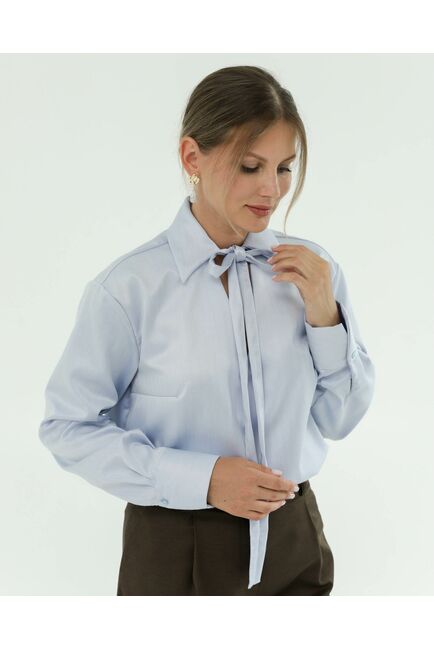 Рубашка хлопковая  голубая с лентой 8866 от byME 