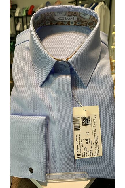 Рубашка хлопковая  под запонки голубая с отделкой 8886 от byME 